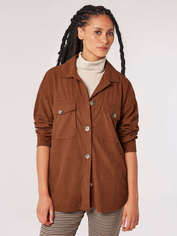 Oversized Corduroy Shirt, Rust, large