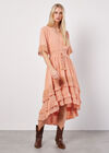Dobby Ruffle Tiered Midi Dress, Coral, large