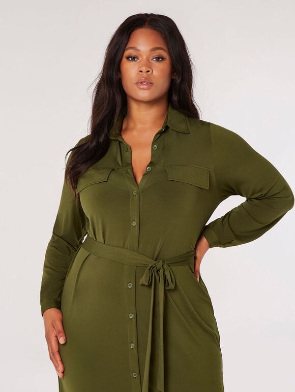 Curve Jersey Shirt Midi Dress, Khaki, large