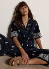 Cotton-Blend Embroidered Shirt, Navy, large