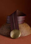 90s Style Brass BuckLeather Belt, Brown, large