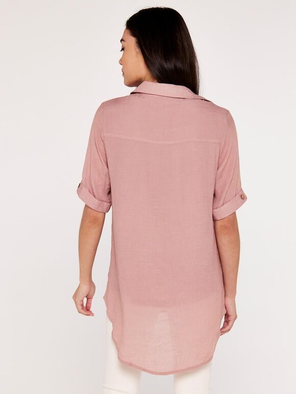 Slub Shimmer Turn Up Top, Pink, large