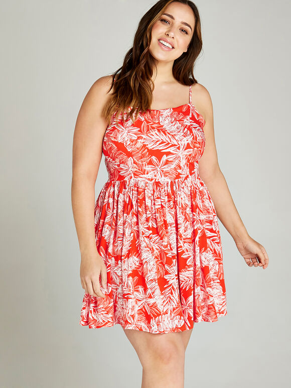 Sketched Palm Lapis Cami Dress +, Orange, large