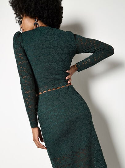 Floral Leaf Lace Midi Skirt