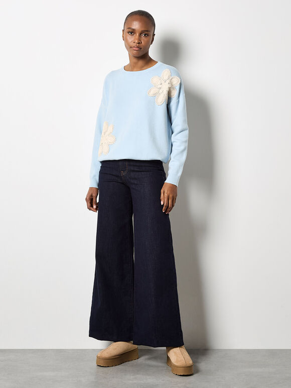 Crochet Daisies Lightweight Jumper, Blue, large
