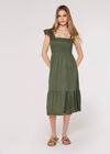 Linen Midi Dress, Khaki, large