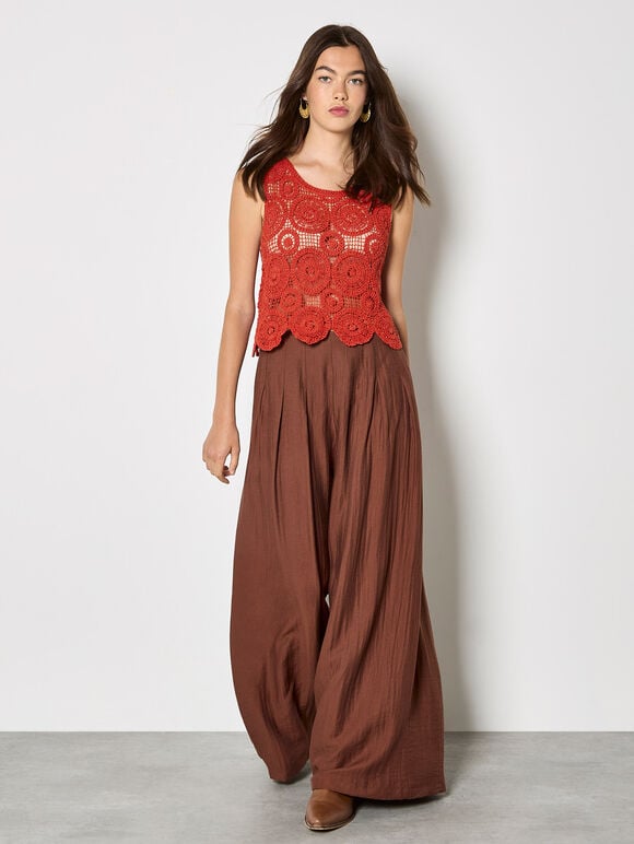 Crochet Circles Crop Top, Orange, large