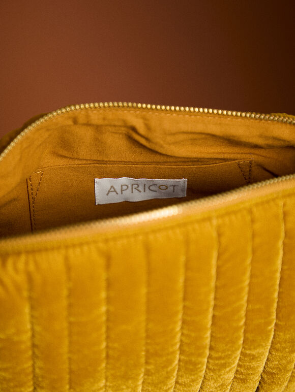 Quilted Velvet Makeup Pouch, Brown, large