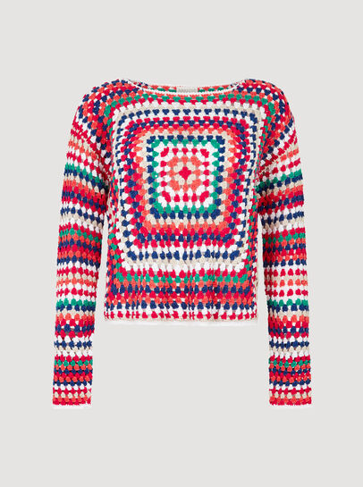 Cotton Cropped Crochet Squares Top