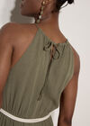 Cotton Blend Wide-Leg Jumpsuit, Khaki, large