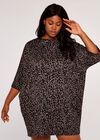 Curve Animal Dot Cocoon Dress, Dark Grey - Charcoal, large
