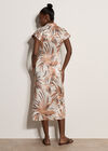 Tropical Leaf Satin Shirt Midi Dress, Stone, large