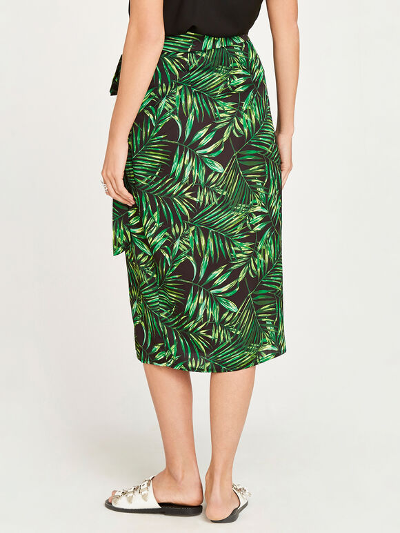 Tropical Wrap Skirt, Black, large