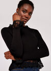 Lace Trim Ribbed Jumper, Black, large
