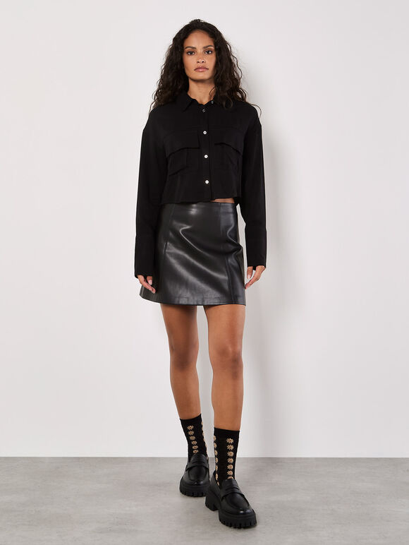 Soft Twill Cropped Shirt, Black, large