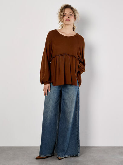 Waffle Knit Babydoll Oversized Top