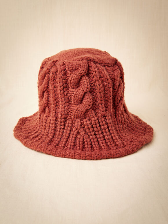 Chapeau bob en tricot torsadé, rouge, grand