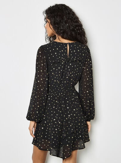 Gold Foil Star Chiffon Mini Dress