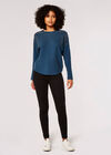 Stud Embellished Batwing Jumper, Teal, large