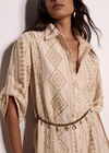 Geometric Shimmer Embroidered Shirt Midi Dress, Stone, large
