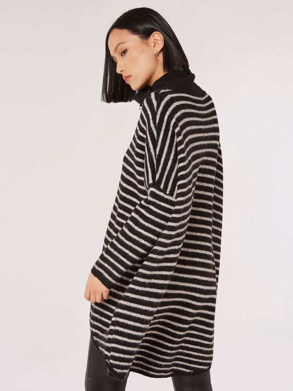 Stripe Knitted Longline Jumper, Black, large