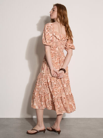 Paisley Print Milkmaid Midi Dress