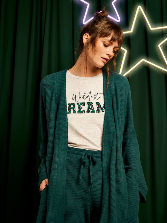 Waffle Knit Pyjama Robe, Green, large