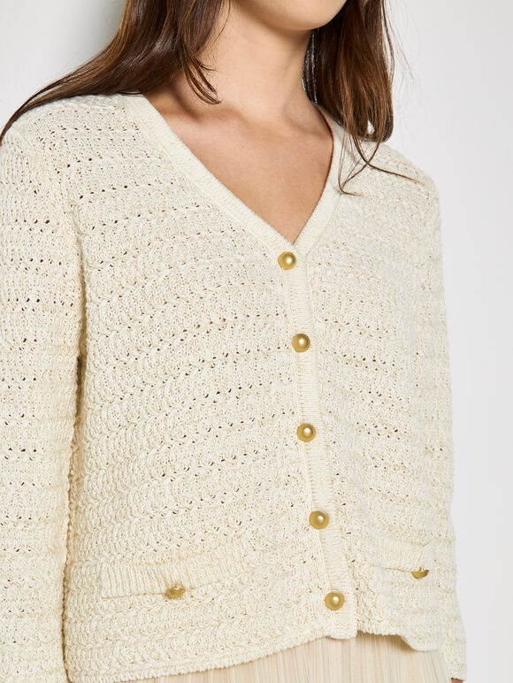 Shimmer Cotton Cardigan, Cream, large