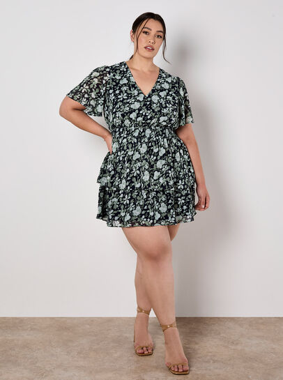 Watercolour Rose Tiered Mini Dress