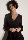 Cherry Print Crepe Mini Dress, Black, large