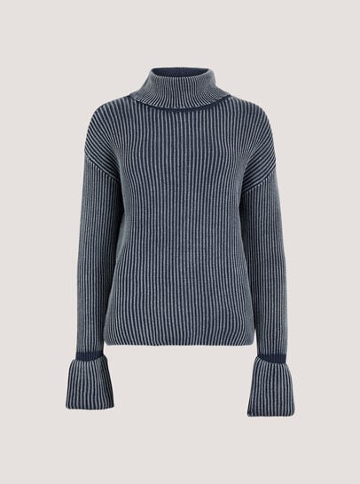 Roll Neck Ribbed Stonewashed Jumper