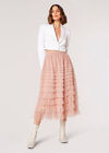 Tulle Tiered Ruffle Midi Skirt, Pink, large