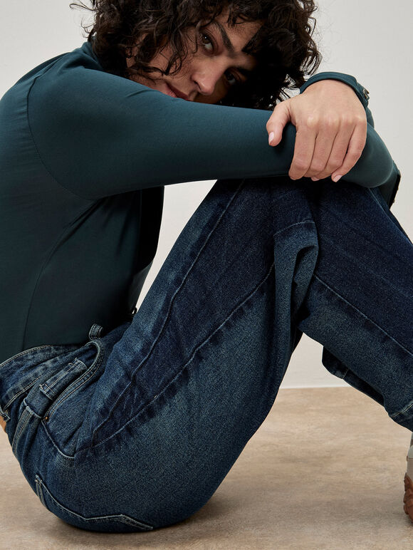 Zia Side Panel Wide Leg Jeans, Blue, large