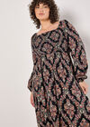 Curve Folk Diamond Smocked Midi Dress, Black, large