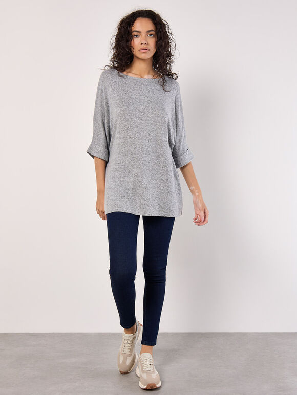 Soft Touch Batwing Top, Silver, large