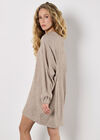Honeycomb Knit Jumper Mini Dress, Stone, large