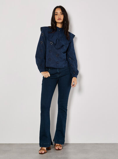 Embroidered Cotton Ruffle Blouse