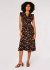 Painterly Floral Midi Dress, Black, large