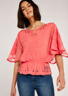 Floral Embroidery Top with Lace, Coral, large