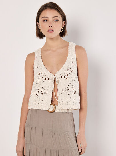 Floral Crochet Tie Front Waistcoat