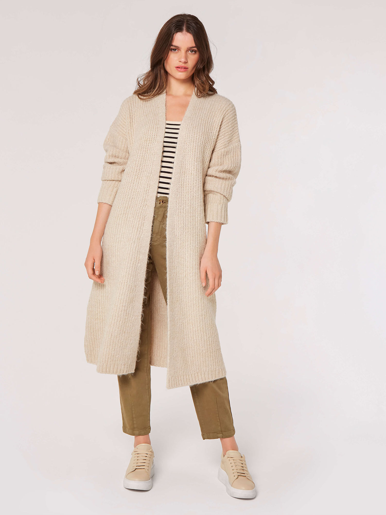 Fisherman Knit Longline Cardigan | Apricot Clothing