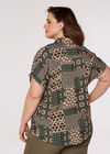 Curve Retro Patchwork Blouse, Khaki, large