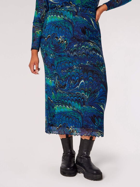Curve Marble Mesh Midi Skirt, Blue, large