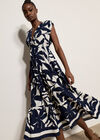 Floral Silhouette Tiered Midi Dress, Navy, large