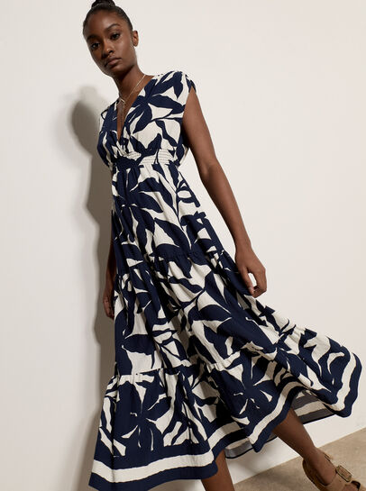 Floral Silhouette Tiered Midi Dress