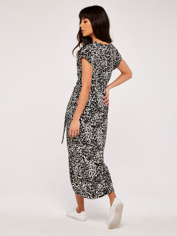 Abstract Print Crepe Wrap Dress, Black, large