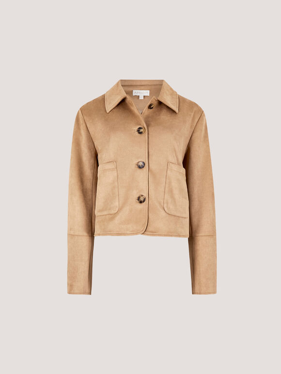 Suedette Cropped Jacket, Stone, large