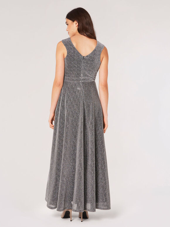 Glitzerndes lurex-maxikleid, hellgrau/silber, größe l