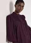 Mosaic Print Chiffon Ruffle Blouse, Burgundy, large