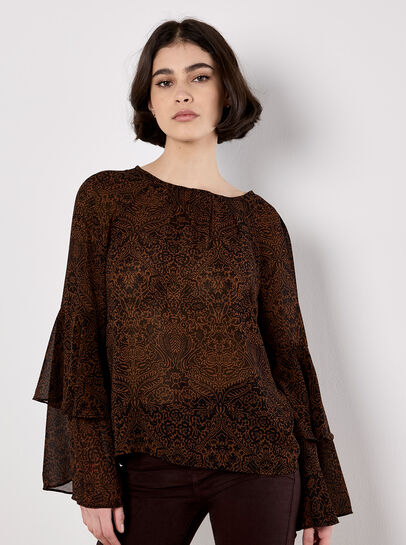 Paisley Print Ruffle Sleeve Blouse